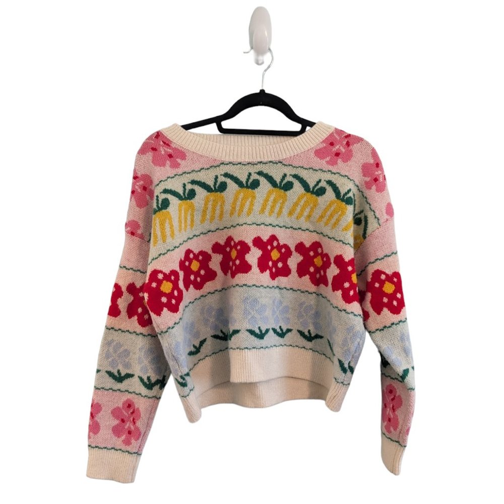 Dreamers by Debut Cropped Style Multi Colour Patterned Sweater